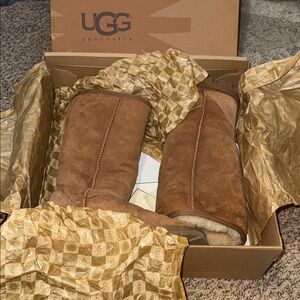 UGG Chestnut Suede Mid-Calf Shearling Boots